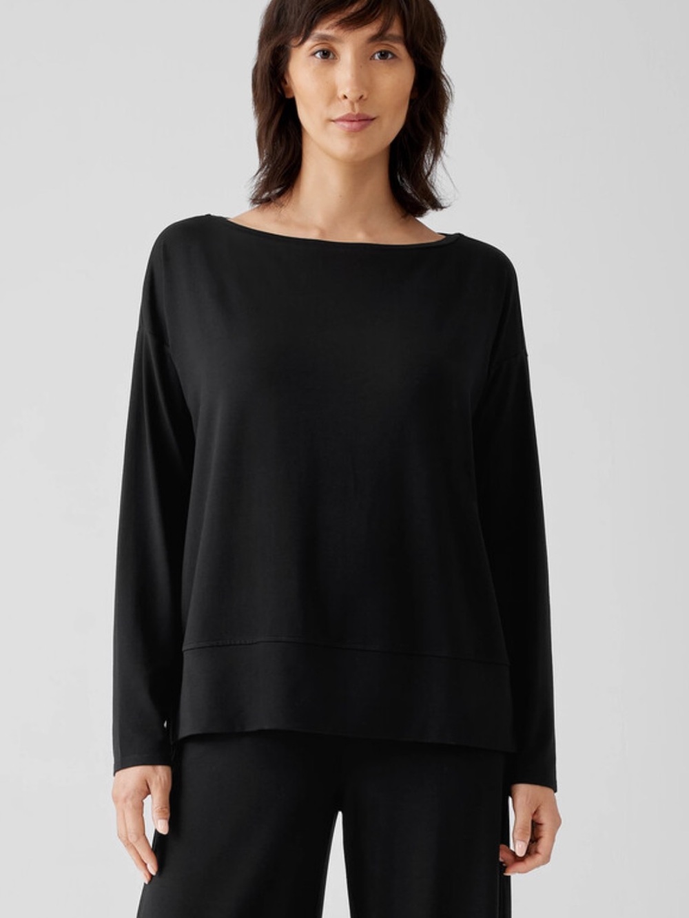 Eileen Fisher Pima Cotton Stretch Jersey Knit Bateau Neck Long Sleeve Sweatshirt